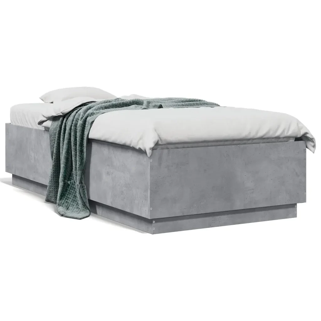 Letto singolo | Letto per adulti | Giroletto Luci LED Grigio Cemento 75x190cm in Legno Multistrato - Image 5