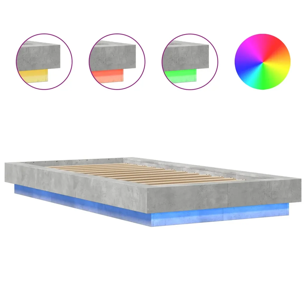 Letto singolo | Letto per adulti | Giroletto Luci LED Grigio Cemento 90x190cm in Legno Multistrato - Image 8