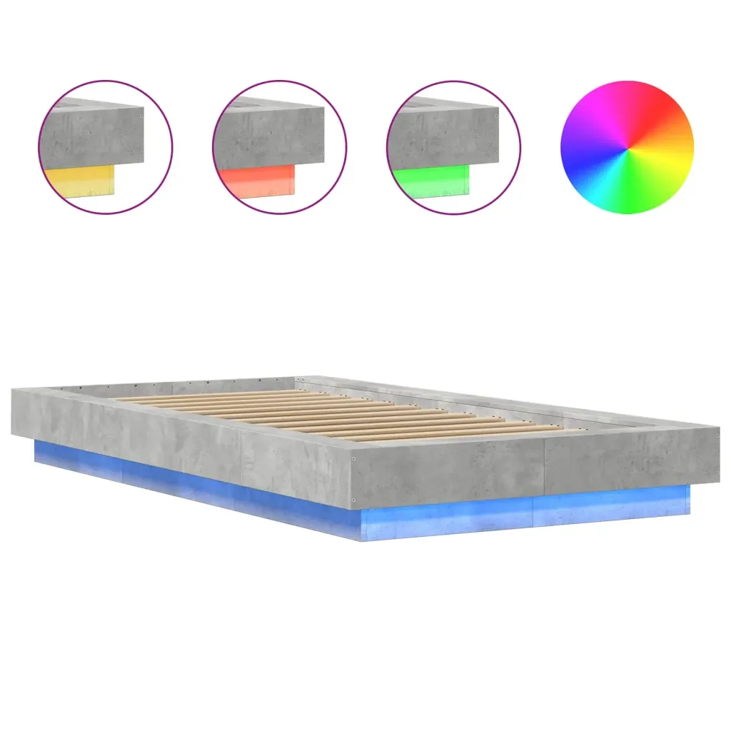 Letto singolo | Letto per adulti | Giroletto Luci LED Grigio Cemento 90x200cm in Legno Multistrato - Image 8