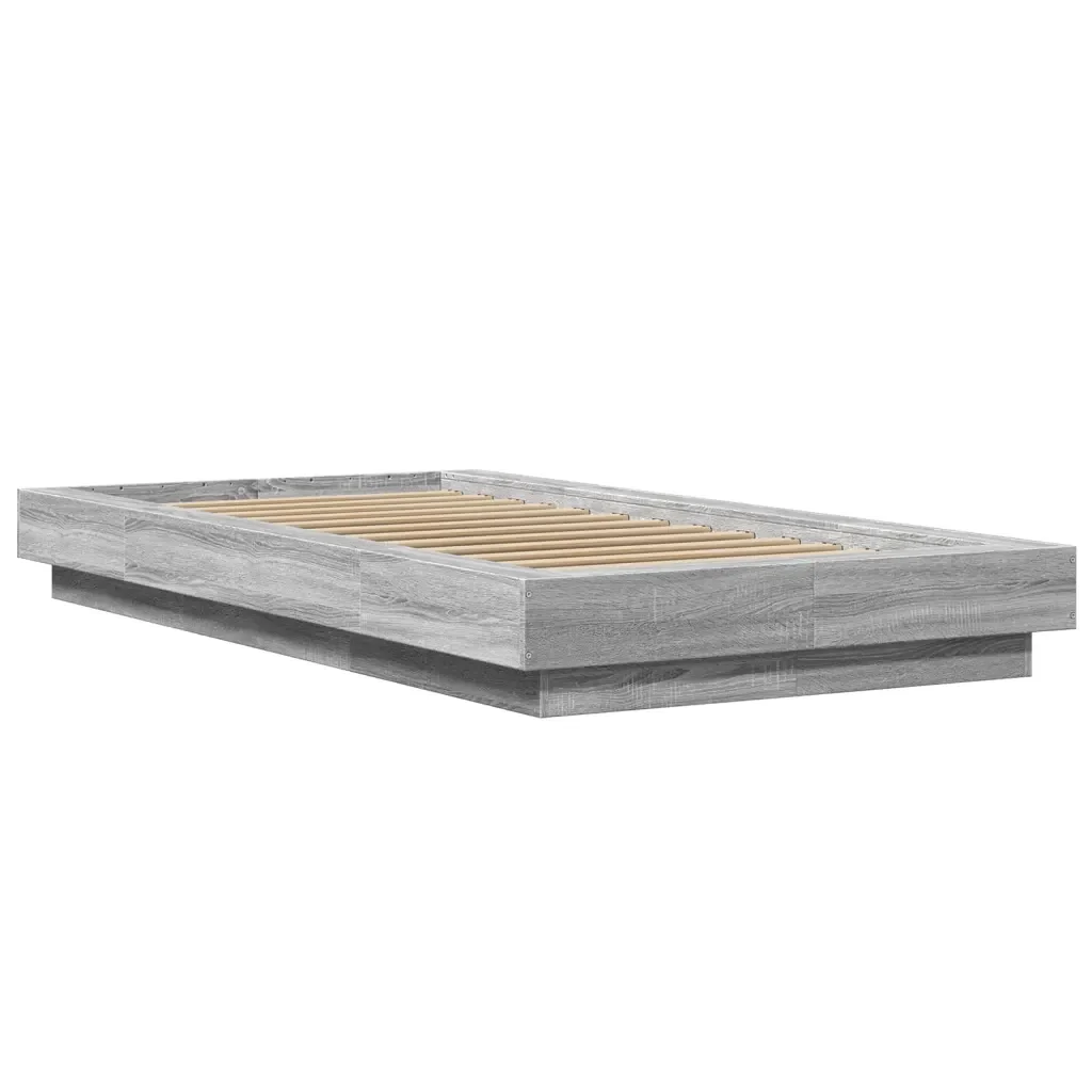 Letto singolo | Letto per adulti | Giroletto Luci LED Grigio Sonoma 100x200cm in Legno Multistrato - Image 4