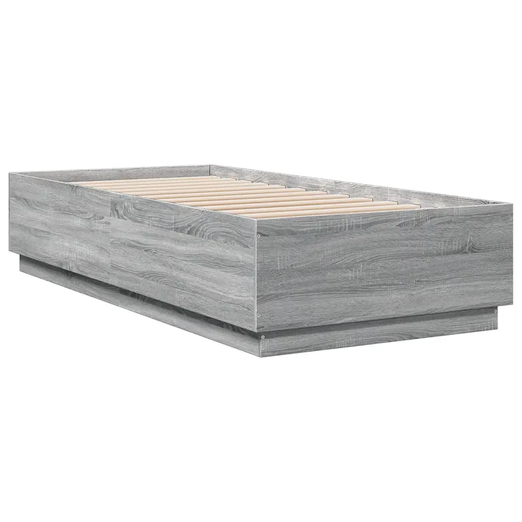 Letto singolo | Letto per adulti | Giroletto Luci LED Grigio Sonoma 100x200cm in Legno Multistrato - Image 4