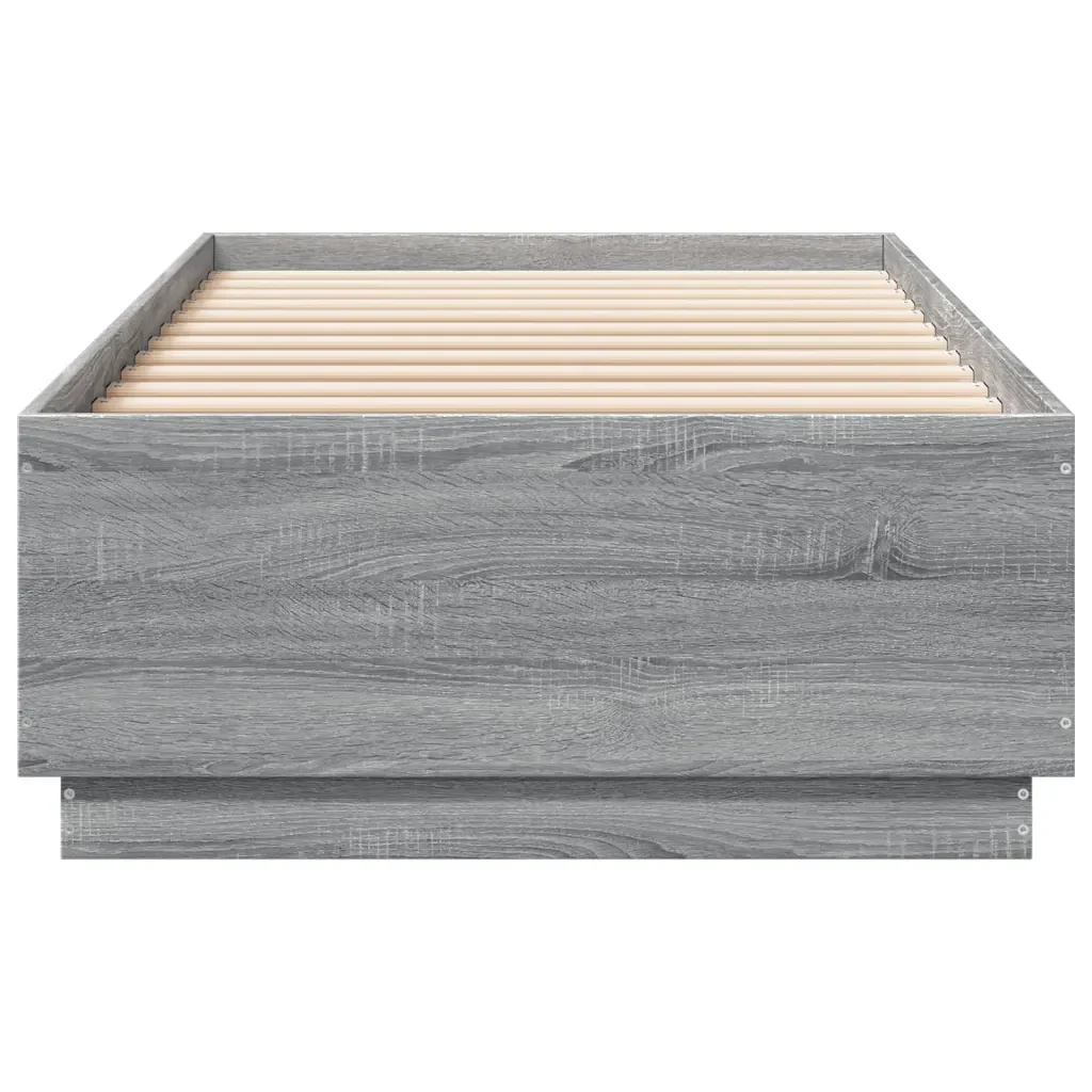 Letto singolo | Letto per adulti | Giroletto Luci LED Grigio Sonoma 100x200cm in Legno Multistrato - Image 6