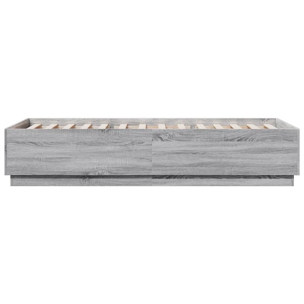 Letto singolo | Letto per adulti | Giroletto Luci LED Grigio Sonoma 100x200cm in Legno Multistrato - Image 7