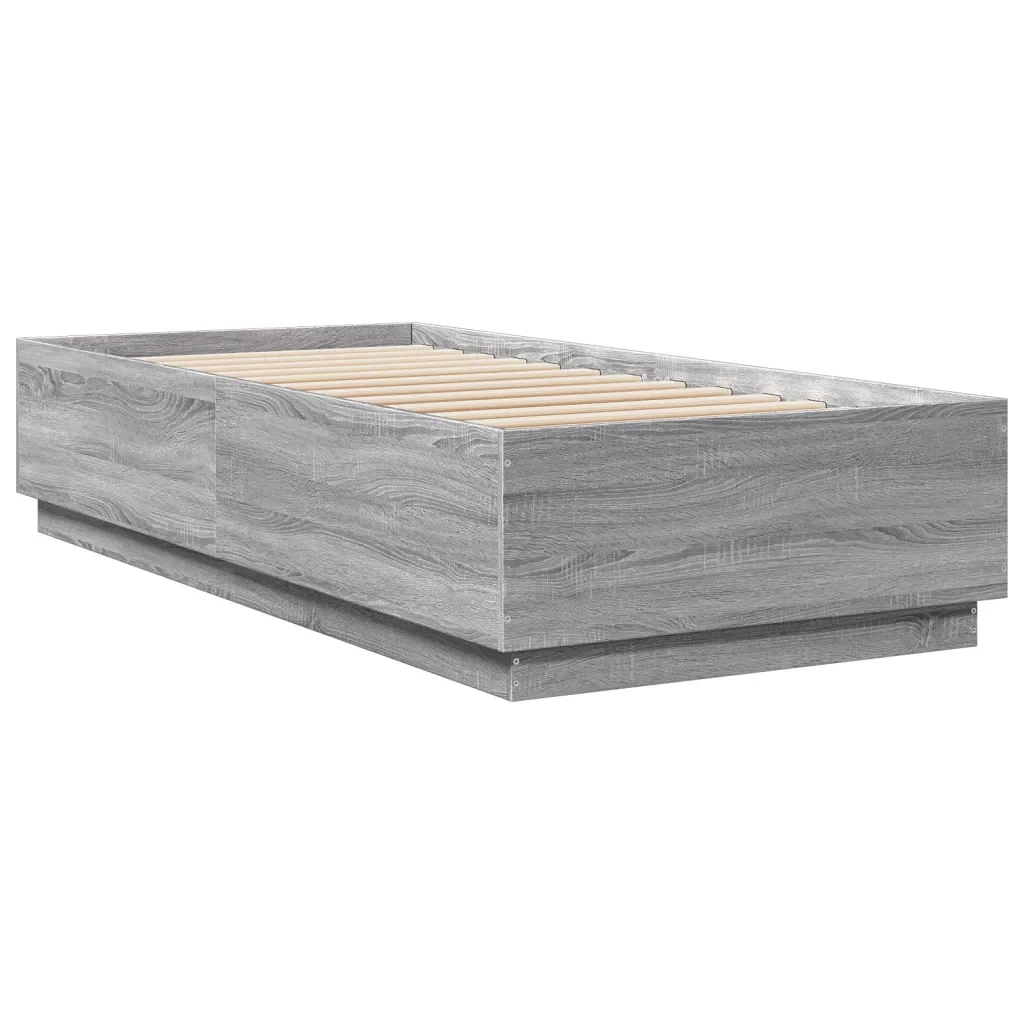 Letto singolo | Letto per adulti | Giroletto Luci LED Grigio Sonoma 100x200cm in Legno Multistrato - Image 8
