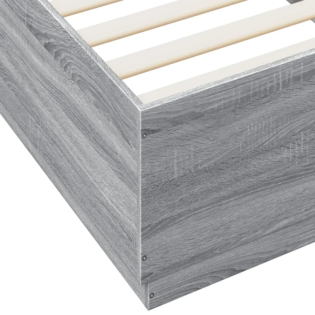 Letto singolo | Letto per adulti | Giroletto Luci LED Grigio Sonoma 100x200cm in Legno Multistrato - Image 9