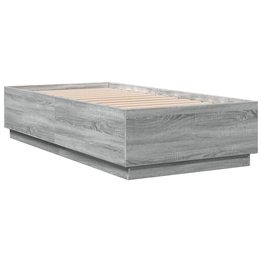 Letto singolo | Letto per adulti | Giroletto Luci LED Grigio Sonoma 75x190 cm in Legno Multistrato - Image 4
