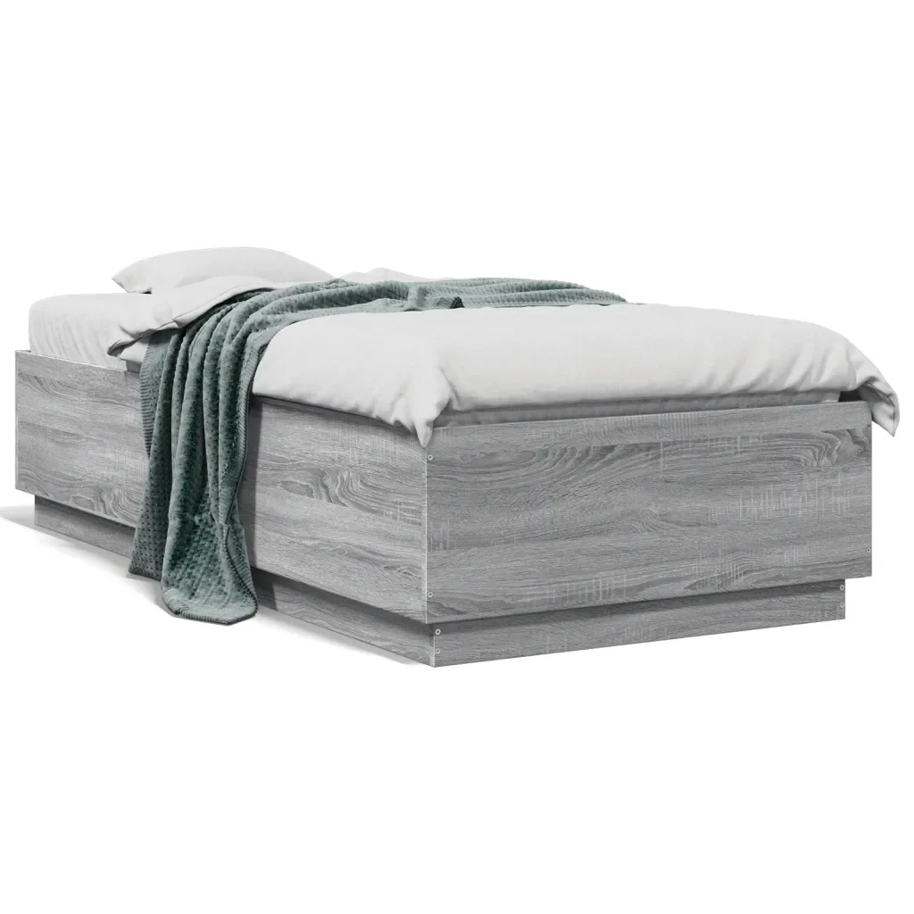 Letto singolo | Letto per adulti | Giroletto Luci LED Grigio Sonoma 75x190 cm in Legno Multistrato - Image 5