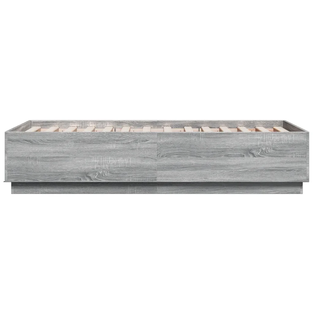 Letto singolo | Letto per adulti | Giroletto Luci LED Grigio Sonoma 75x190 cm in Legno Multistrato - Image 7