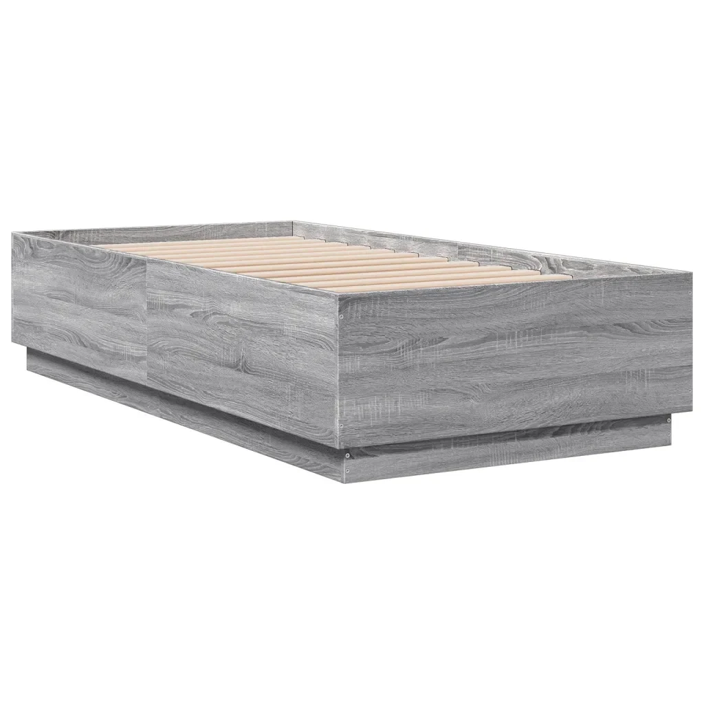 Letto singolo | Letto per adulti | Giroletto Luci LED Grigio Sonoma 75x190 cm in Legno Multistrato - Image 8