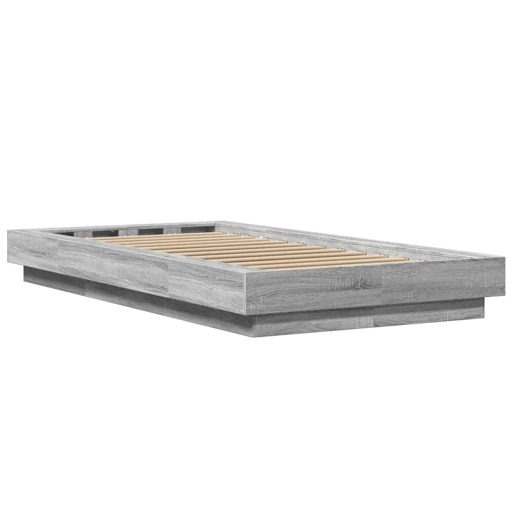 Letto singolo | Letto per adulti | Giroletto Luci LED Grigio Sonoma 90x190 cm in Legno Multistrato - Image 7