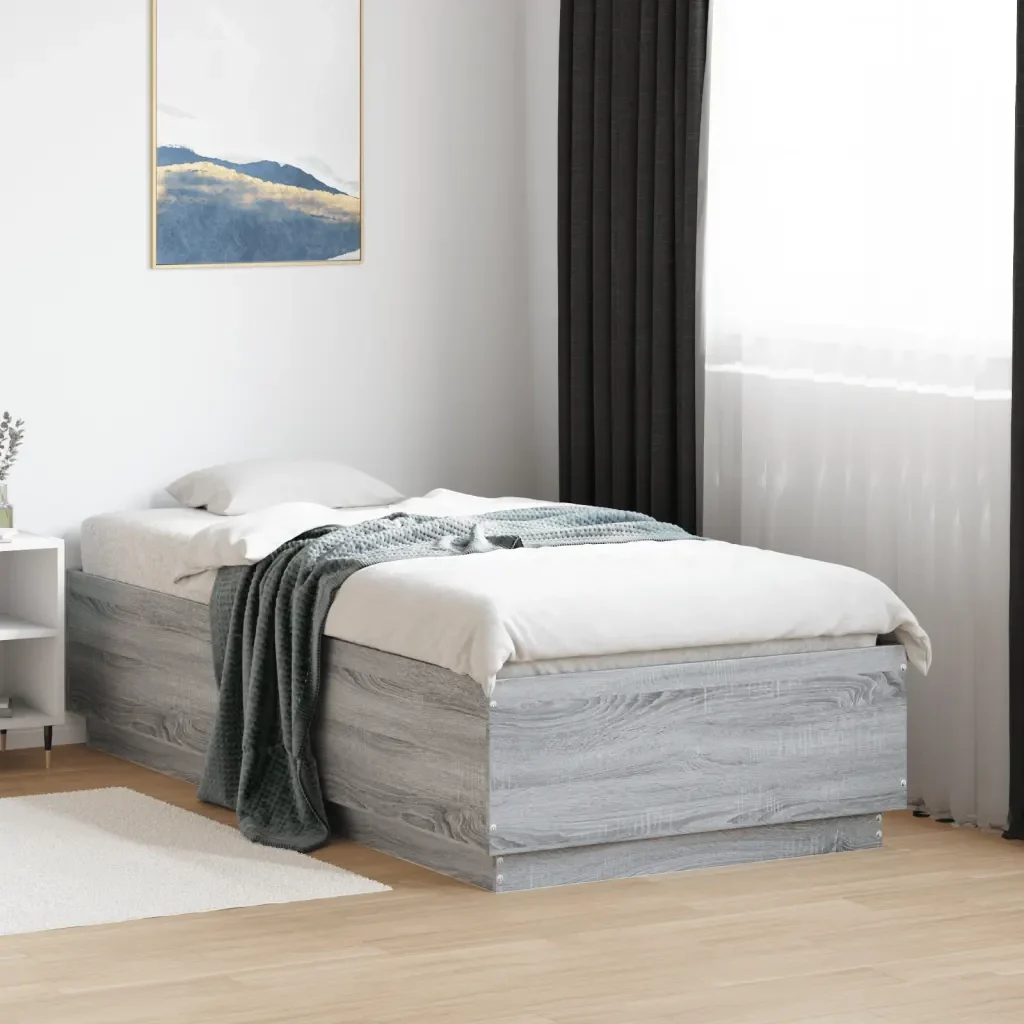 Letto singolo | Letto per adulti | Giroletto Luci LED Grigio Sonoma 90x190 cm in Legno Multistrato - Image 2
