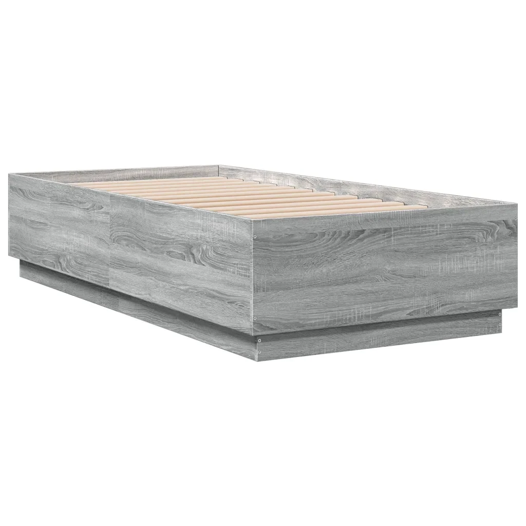 Letto singolo | Letto per adulti | Giroletto Luci LED Grigio Sonoma 90x190 cm in Legno Multistrato - Image 3