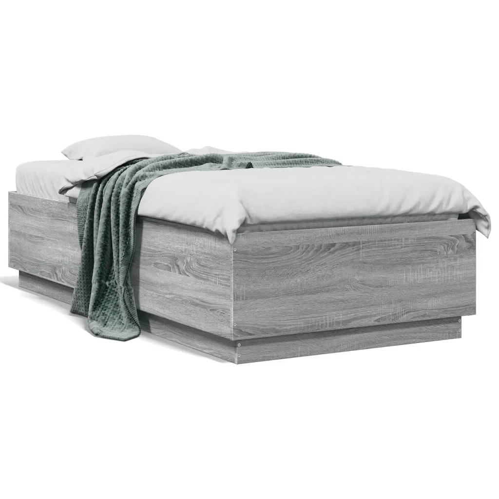 Letto singolo | Letto per adulti | Giroletto Luci LED Grigio Sonoma 90x190 cm in Legno Multistrato - Image 5