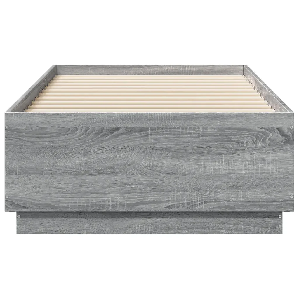 Letto singolo | Letto per adulti | Giroletto Luci LED Grigio Sonoma 90x190 cm in Legno Multistrato - Image 6