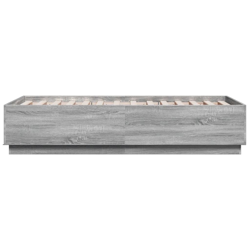 Letto singolo | Letto per adulti | Giroletto Luci LED Grigio Sonoma 90x190 cm in Legno Multistrato - Image 7