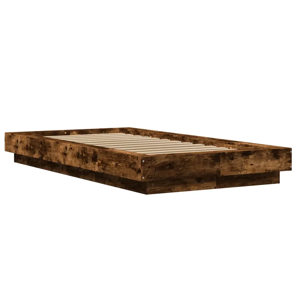 Letto singolo | Letto per adulti | Giroletto Luci LED Rovere Fumo 75x190 cm in Legno Multistrato - Image 4