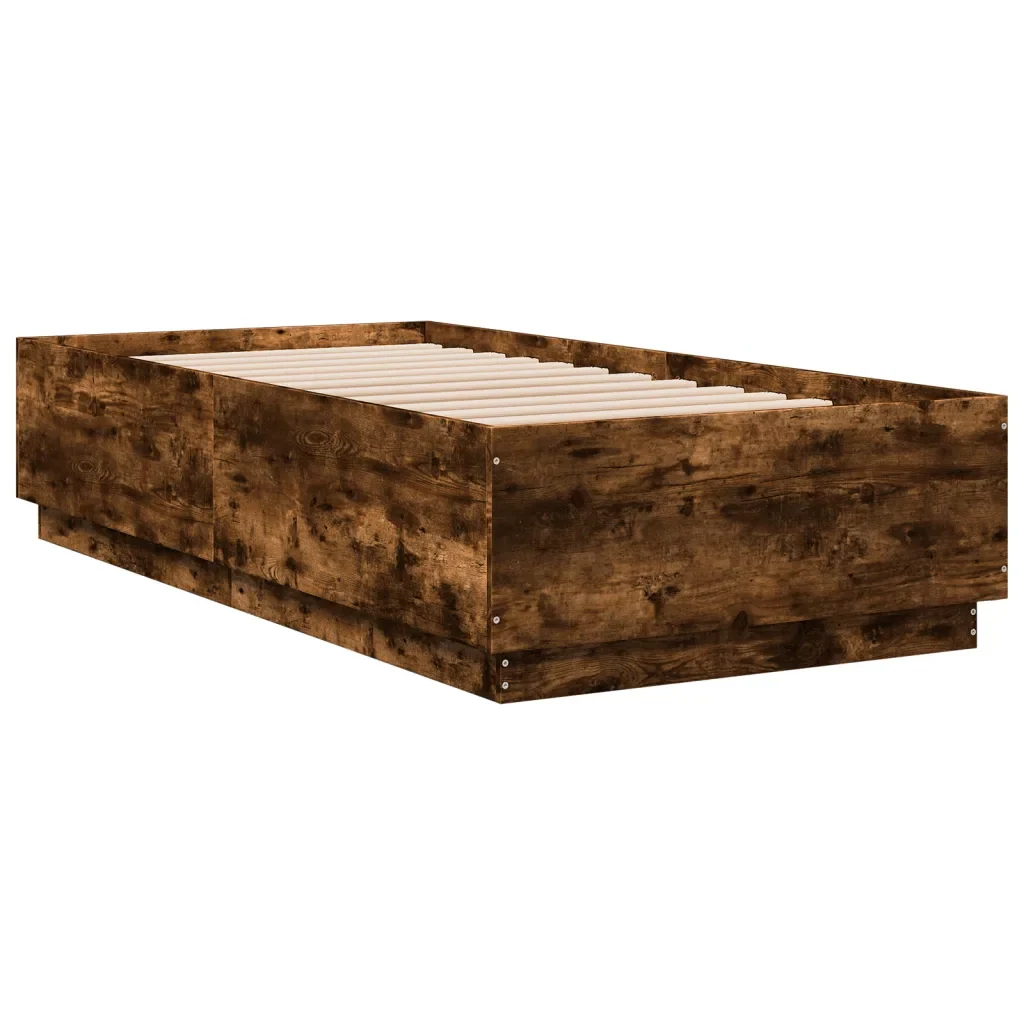 Letto singolo | Letto per adulti | Giroletto Luci LED Rovere Fumo 75x190 cm in Legno Multistrato - Image 4