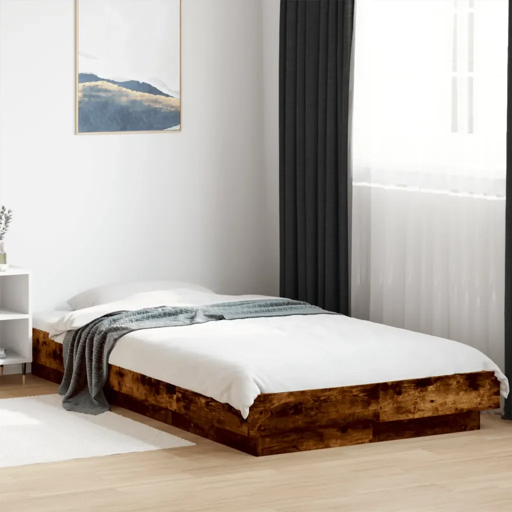 Letto singolo | Letto per adulti | Giroletto Luci LED Rovere Fumo 90x190 cm in Legno Multistrato - Image 2
