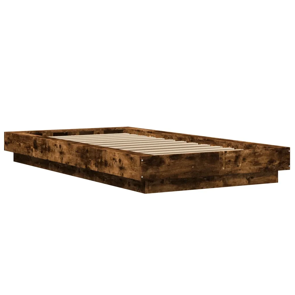 Letto singolo | Letto per adulti | Giroletto Luci LED Rovere Fumo 90x190 cm in Legno Multistrato - Image 7