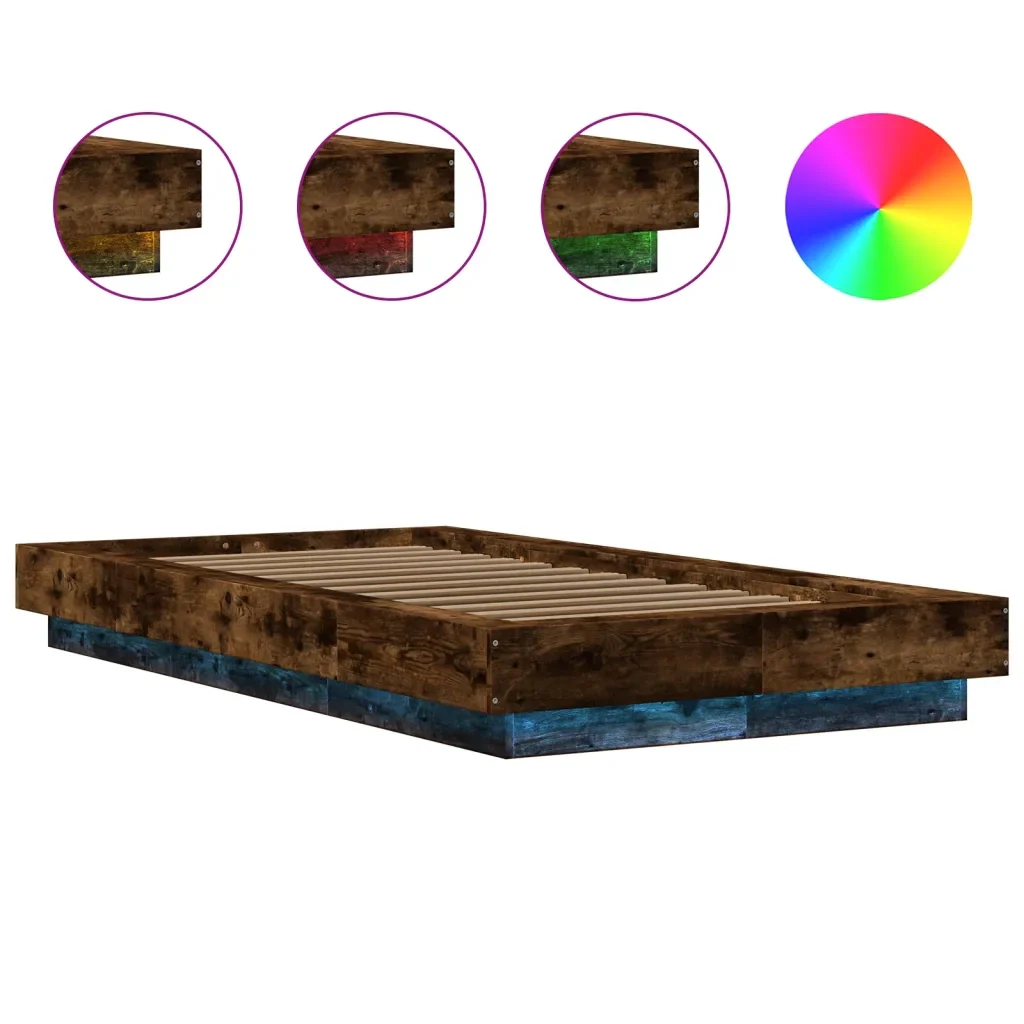 Letto singolo | Letto per adulti | Giroletto Luci LED Rovere Fumo 90x190 cm in Legno Multistrato - Image 8