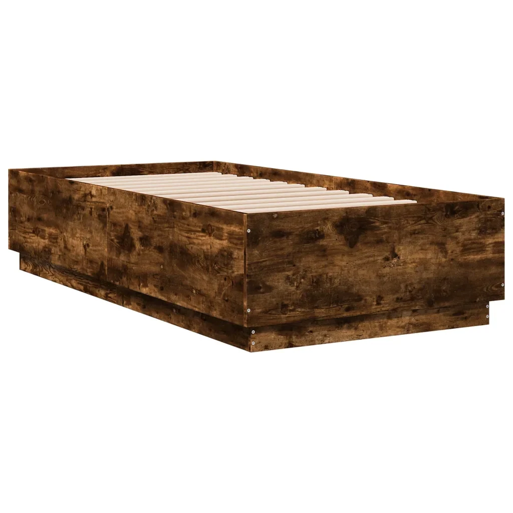 Letto singolo | Letto per adulti | Giroletto Luci LED Rovere Fumo 90x190 cm in Legno Multistrato - Image 4