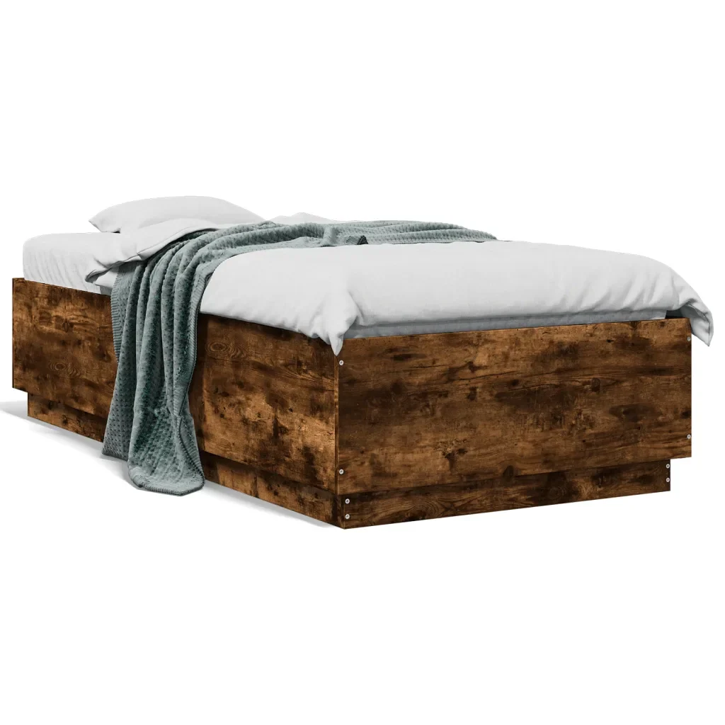 Letto singolo | Letto per adulti | Giroletto Luci LED Rovere Fumo 90x190 cm in Legno Multistrato - Image 5
