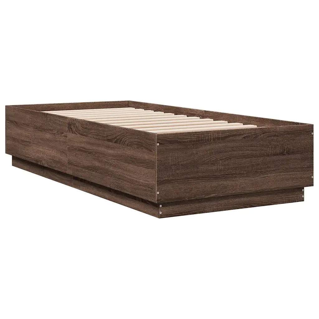 Letto singolo | Letto per adulti | Giroletto Luci LED Rovere Marrone 100x200 cm Legno Multistrato - Image 4
