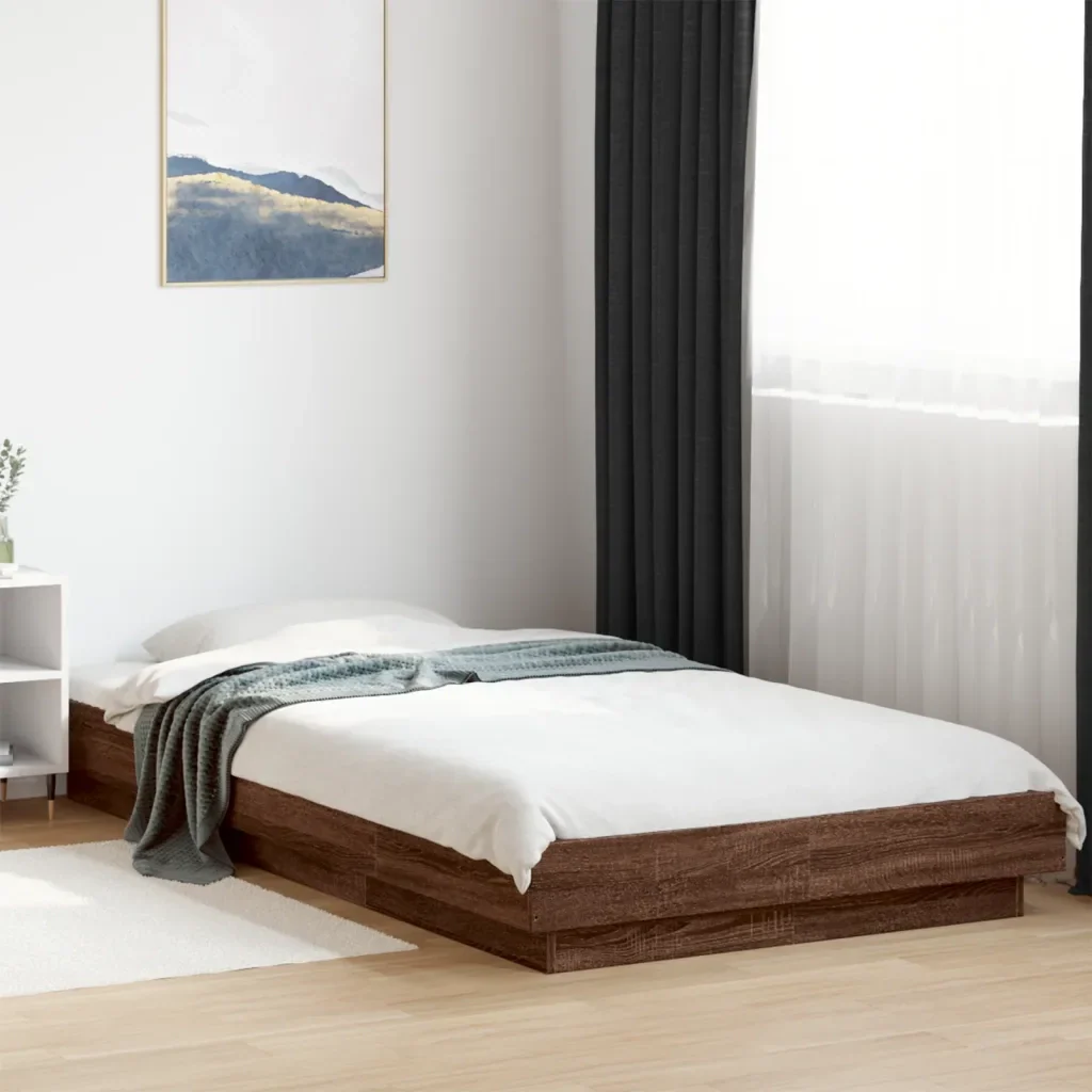 Letto singolo | Letto per adulti | Giroletto Luci LED Rovere Marrone 75x190cm in Legno Multistrato - Image 2