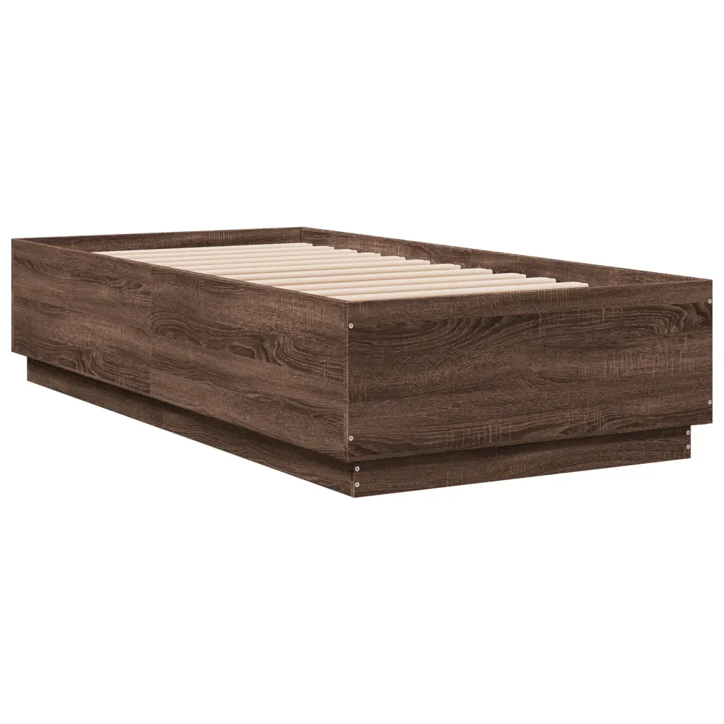 Letto singolo | Letto per adulti | Giroletto Luci LED Rovere Marrone 75x190cm in Legno Multistrato - Image 4