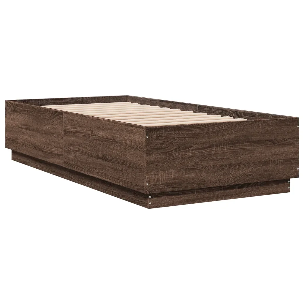 Letto singolo | Letto per adulti | Giroletto Luci LED Rovere Marrone 75x190cm in Legno Multistrato - Image 8