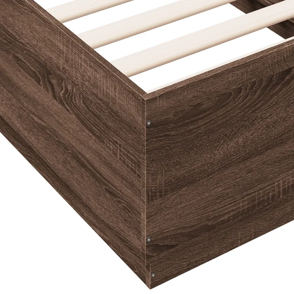 Letto singolo | Letto per adulti | Giroletto Luci LED Rovere Marrone 75x190cm in Legno Multistrato - Image 9