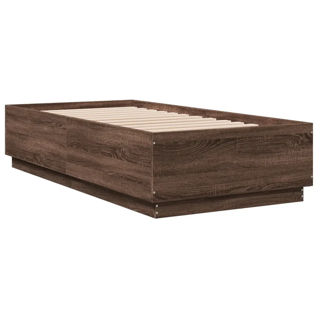 Letto singolo | Letto per adulti | Giroletto Luci LED Rovere Marrone 90x190cm in Legno Multistrato - Image 4