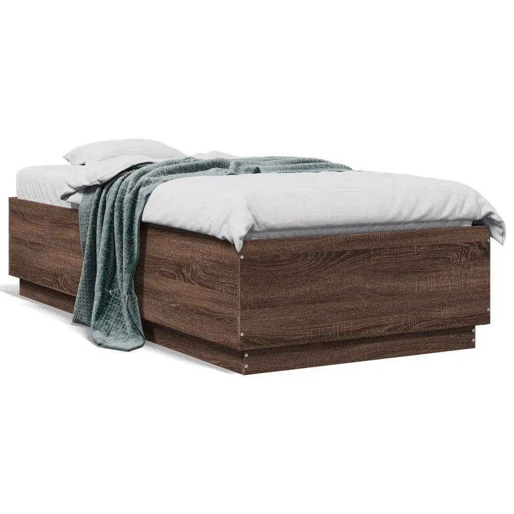 Letto singolo | Letto per adulti | Giroletto Luci LED Rovere Marrone 90x190cm in Legno Multistrato - Image 5