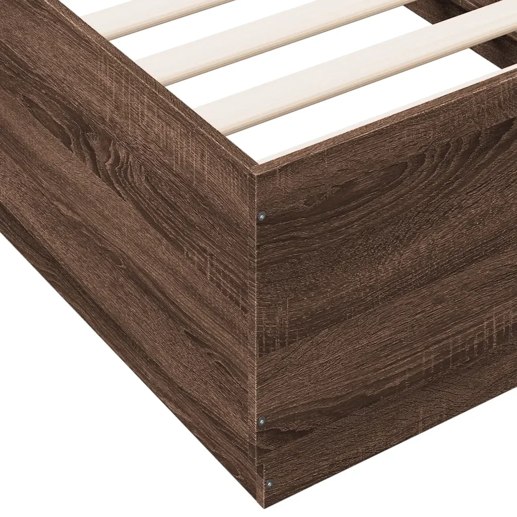 Letto singolo | Letto per adulti | Giroletto Luci LED Rovere Marrone 90x190cm in Legno Multistrato - Image 9