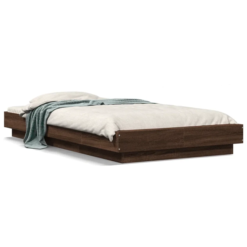 Letto singolo | Letto per adulti | Giroletto Luci LED Rovere Marrone 90x200cm in Legno Multistrato