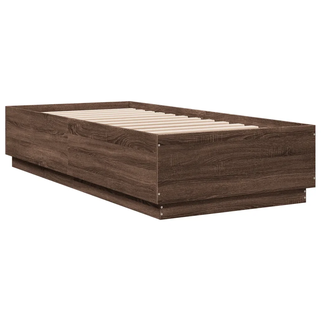 Letto singolo | Letto per adulti | Giroletto Luci LED Rovere Marrone 90x200cm in Legno Multistrato - Image 3