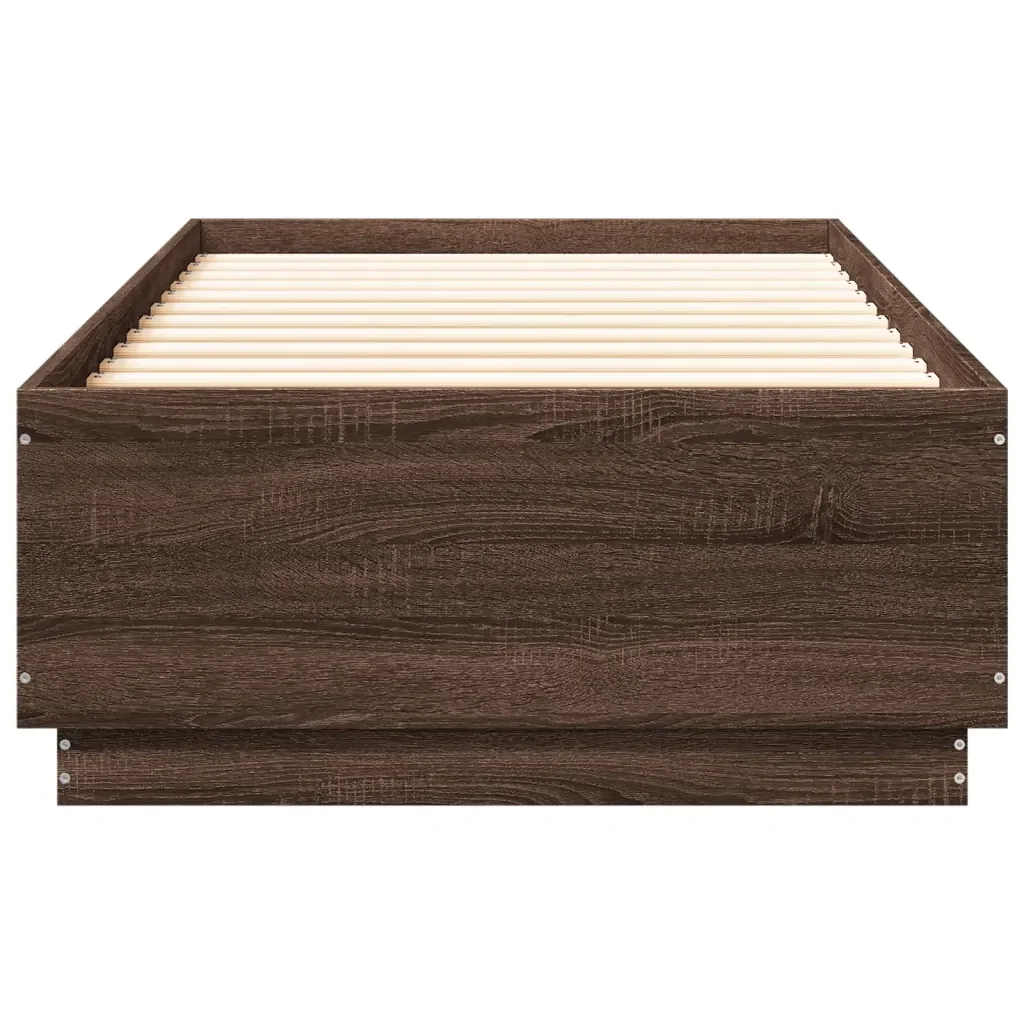 Letto singolo | Letto per adulti | Giroletto Luci LED Rovere Marrone 90x200cm in Legno Multistrato - Image 6