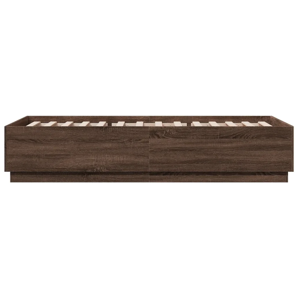 Letto singolo | Letto per adulti | Giroletto Luci LED Rovere Marrone 90x200cm in Legno Multistrato - Image 7
