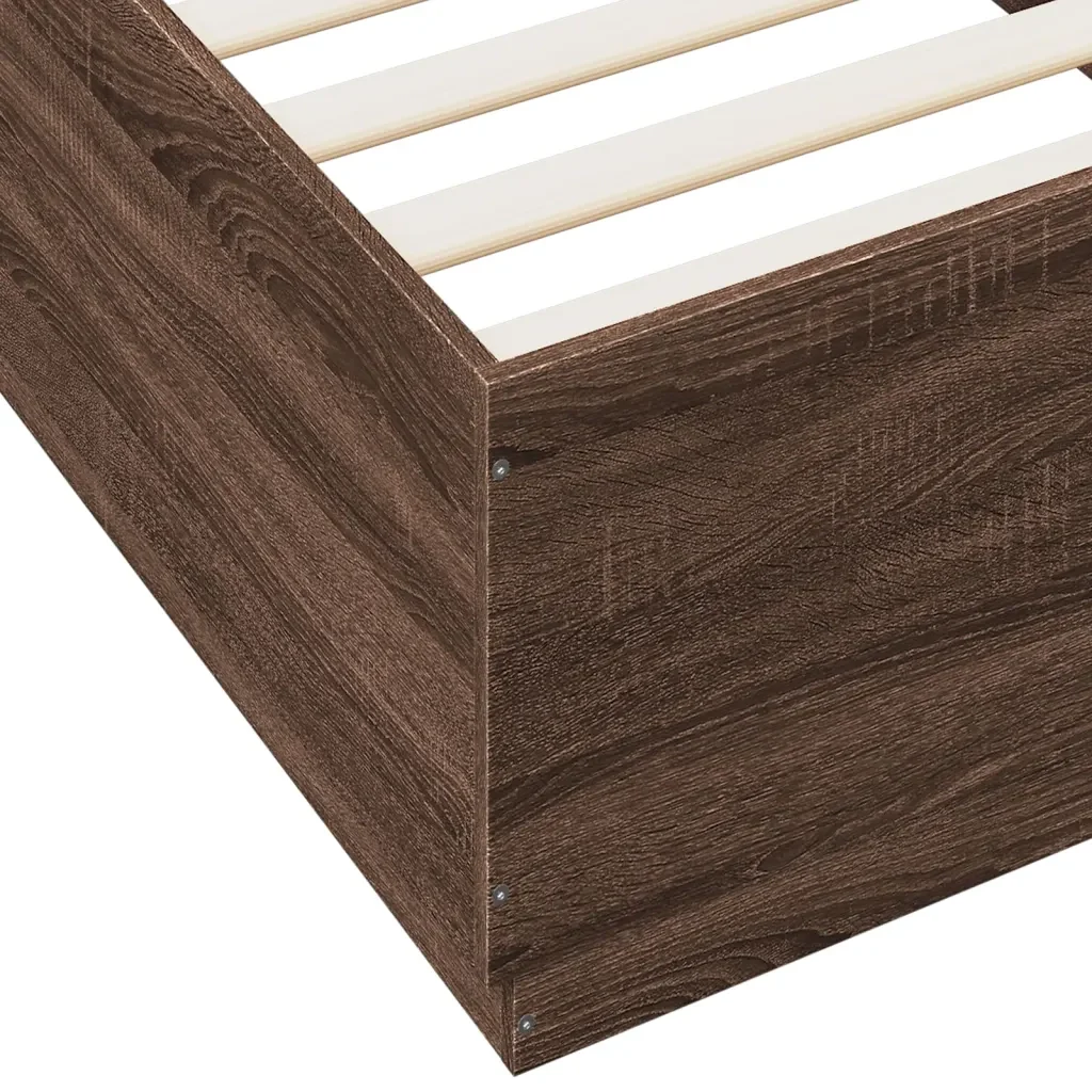 Letto singolo | Letto per adulti | Giroletto Luci LED Rovere Marrone 90x200cm in Legno Multistrato - Image 9