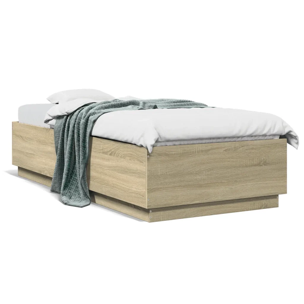 Letto singolo | Letto per adulti | Giroletto Luci LED Rovere Sonoma 100x200cm in Legno Multistrato - Image 5