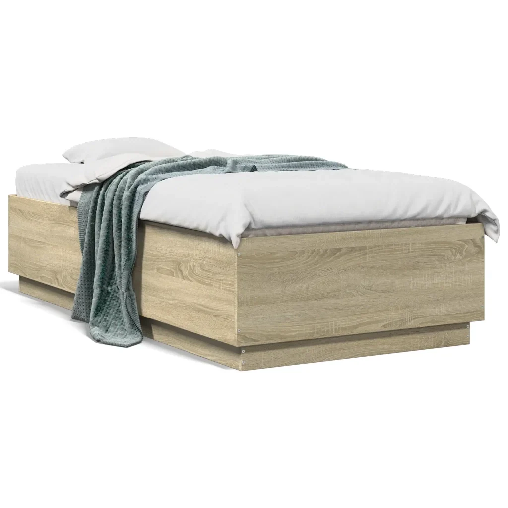 Letto singolo | Letto per adulti | Giroletto Luci LED Rovere Sonoma 75x190 cm in Legno Multistrato - Image 5