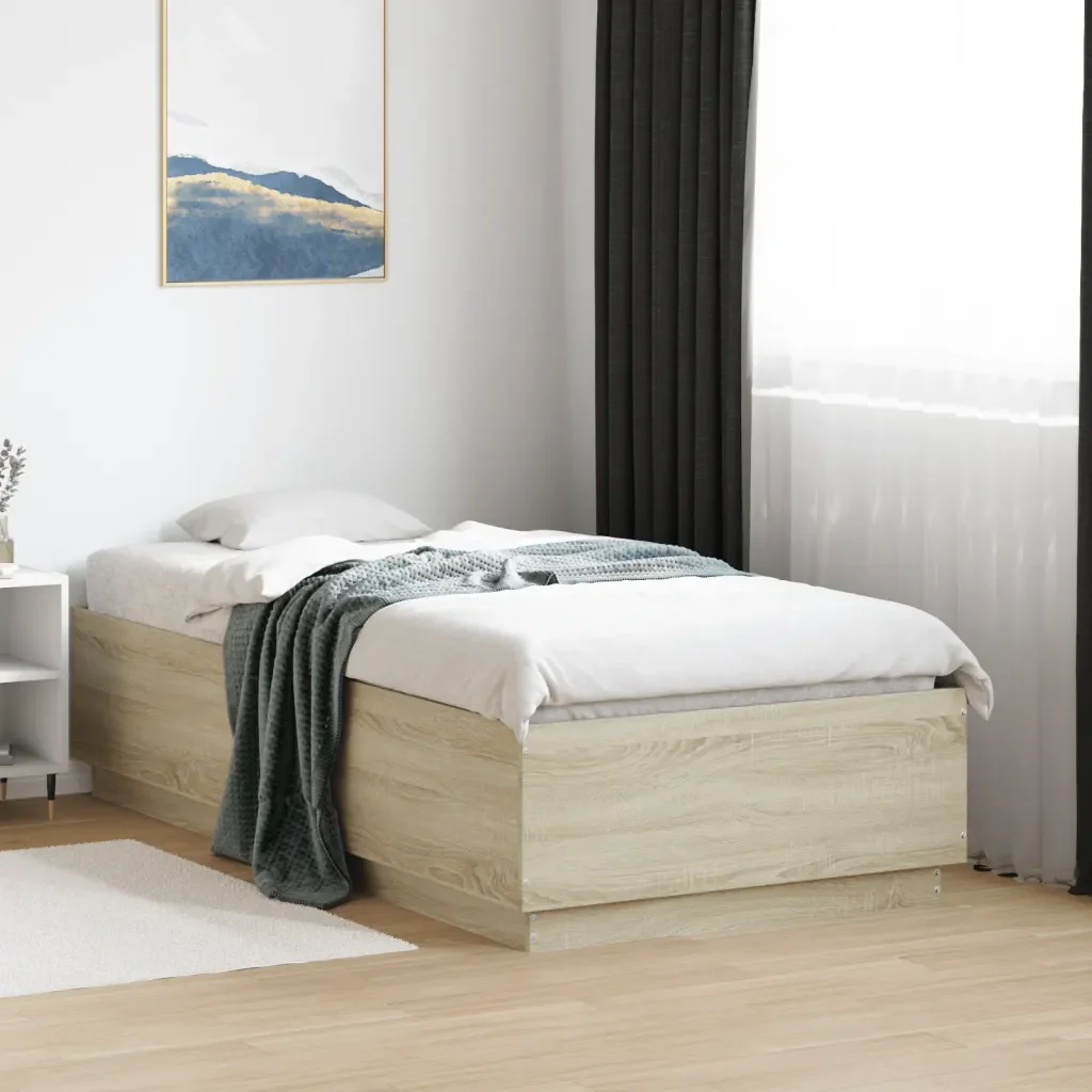 Letto singolo | Letto per adulti | Giroletto Luci LED Rovere Sonoma 90x190 cm in Legno Multistrato - Image 2