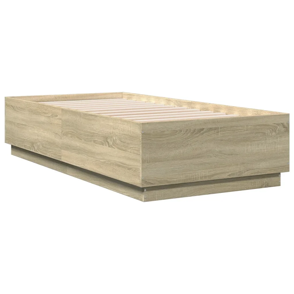 Letto singolo | Letto per adulti | Giroletto Luci LED Rovere Sonoma 90x190 cm in Legno Multistrato - Image 3