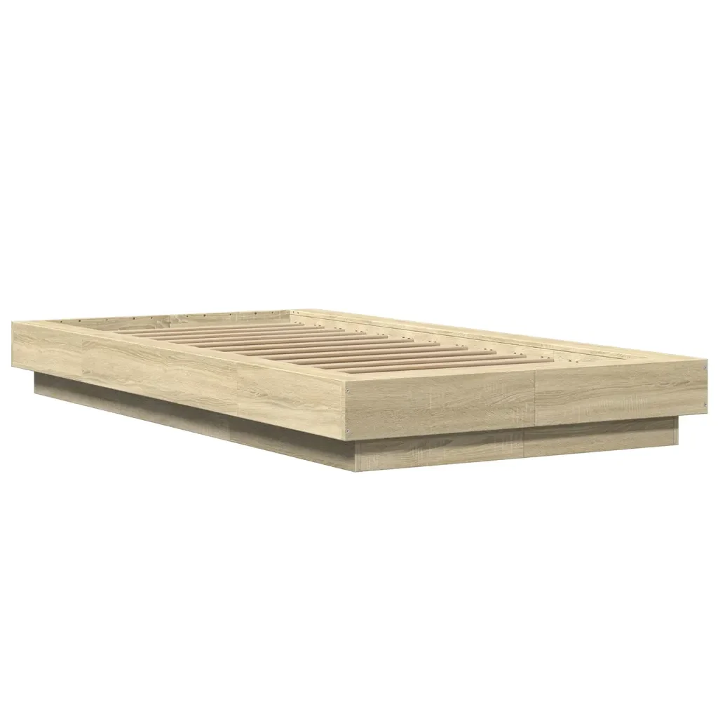 Letto singolo | Letto per adulti | Giroletto Luci LED Rovere Sonoma 90x190 cm in Legno Multistrato - Image 3