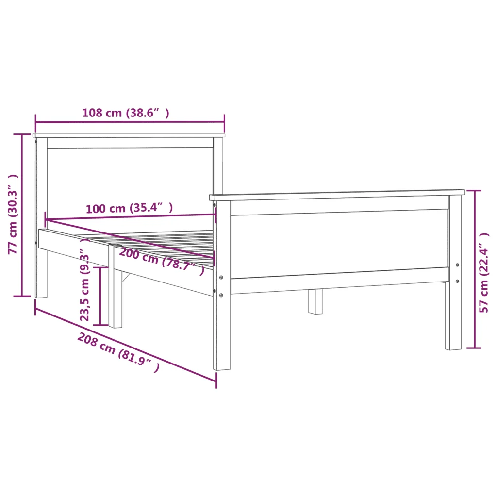 Letto singolo | Letto per adulti | Giroletto Marrone Ambra in Legno Massello di Pino 100x200 cm - Image 7