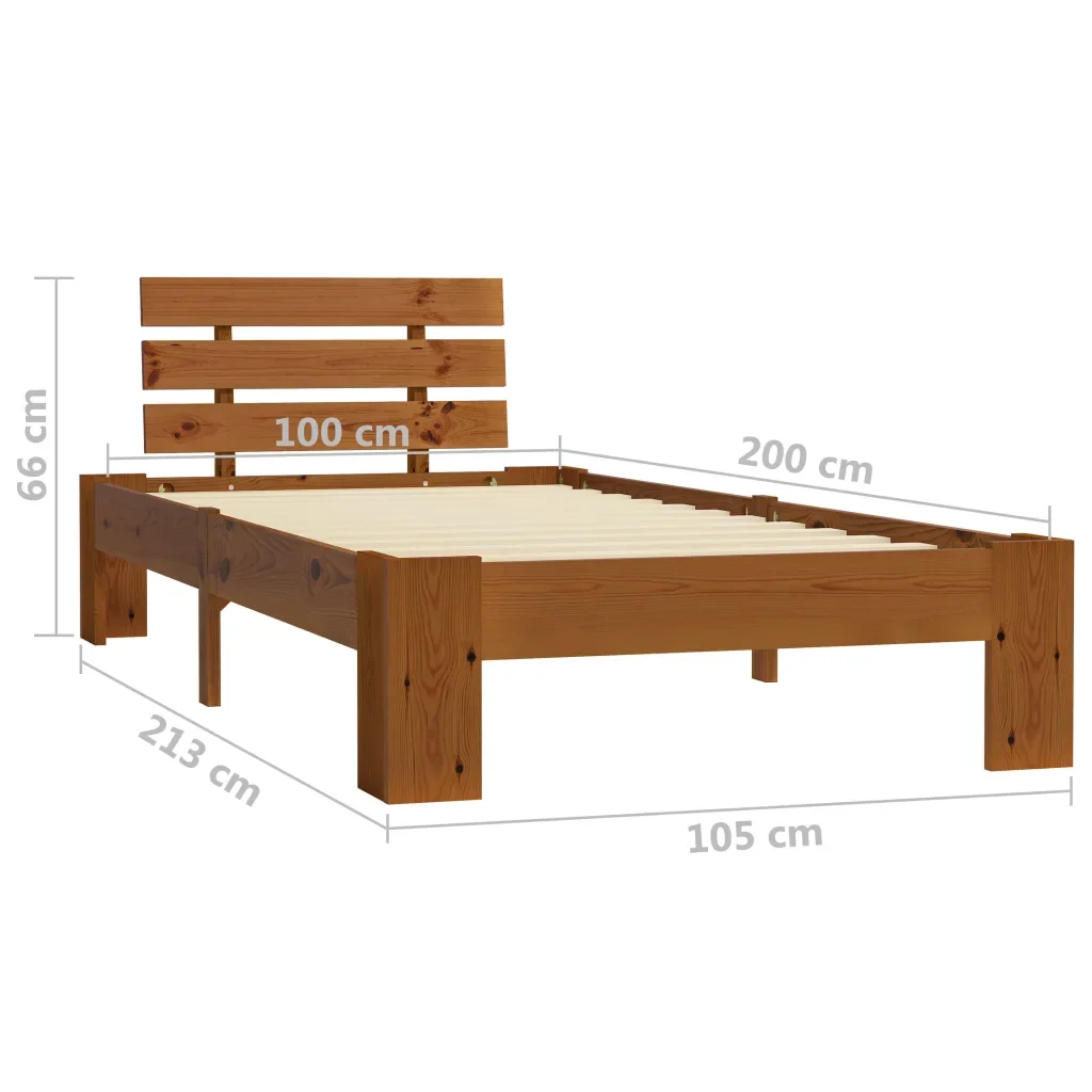 Letto singolo | Letto per adulti | Giroletto Marrone in Legno Massello di Pino 100x200 cm - Image 7
