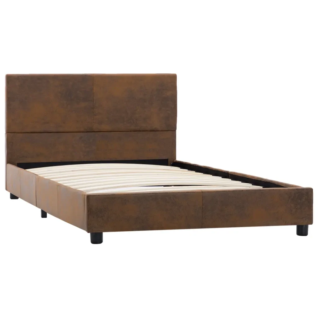 Letto singolo | Letto per adulti | Giroletto Marrone in Similpelle Scamosciata 100x200 cm - Image 2