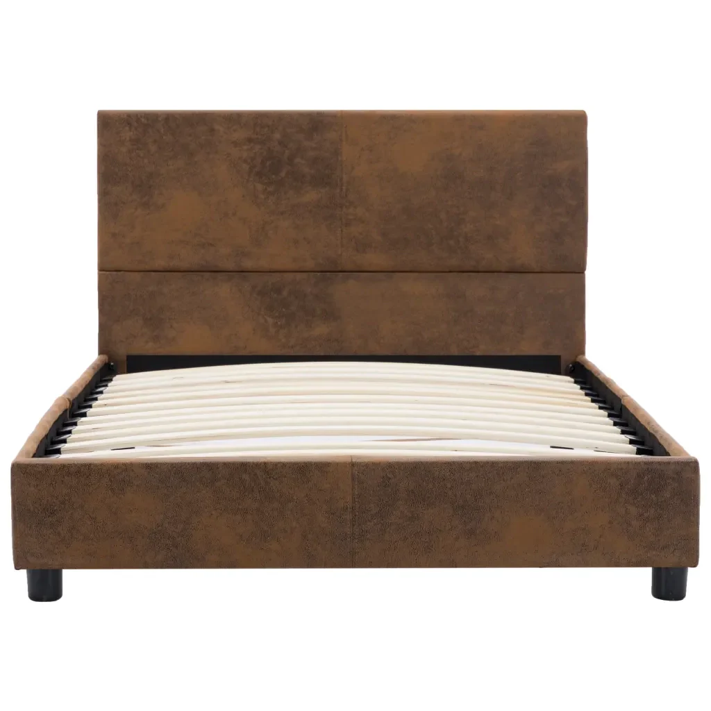 Letto singolo | Letto per adulti | Giroletto Marrone in Similpelle Scamosciata 90x200 cm - Image 4