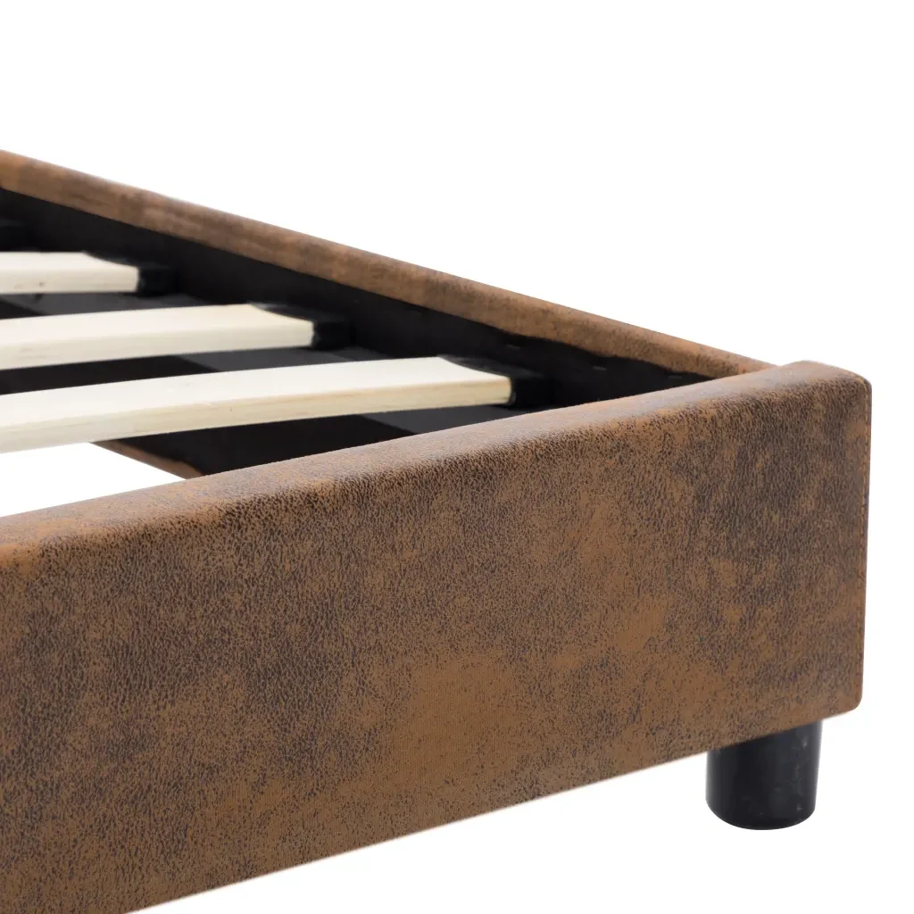 Letto singolo | Letto per adulti | Giroletto Marrone in Similpelle Scamosciata 90x200 cm - Image 5
