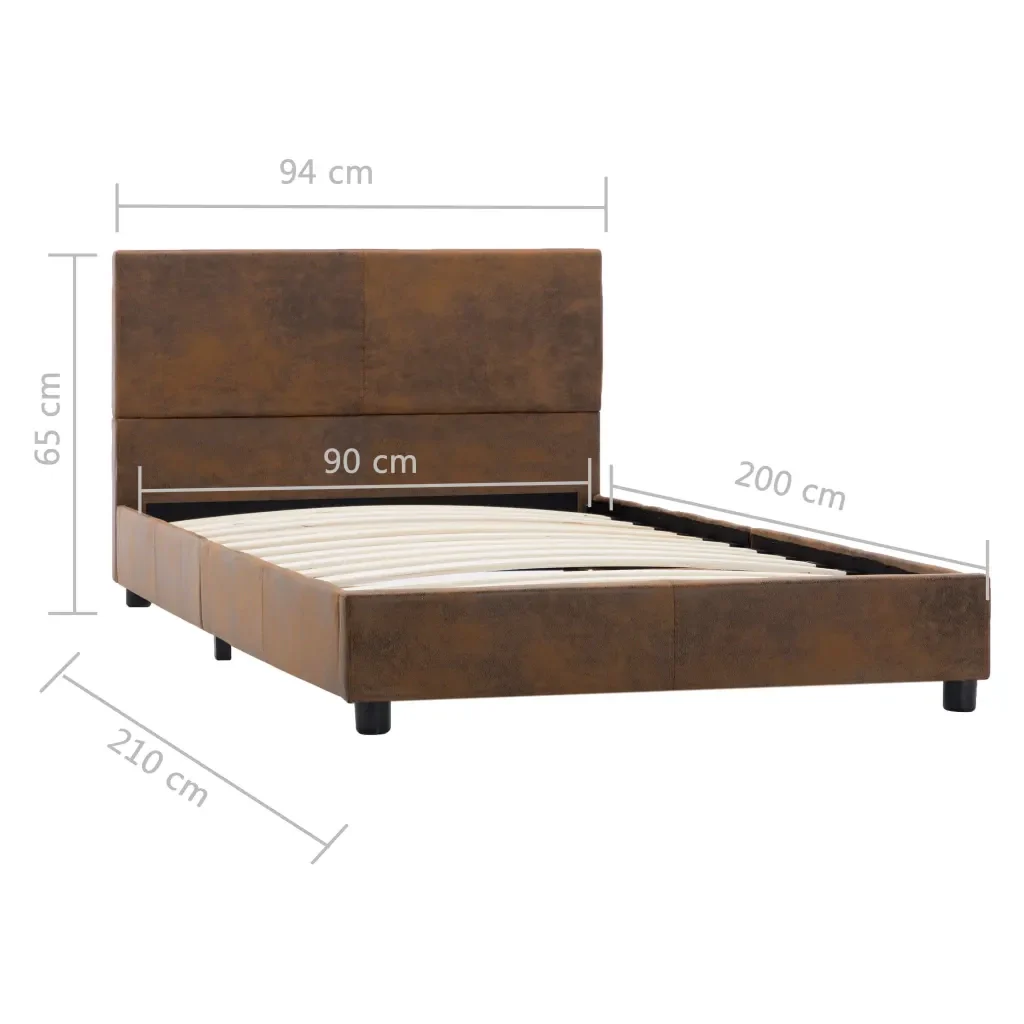 Letto singolo | Letto per adulti | Giroletto Marrone in Similpelle Scamosciata 90x200 cm - Image 7